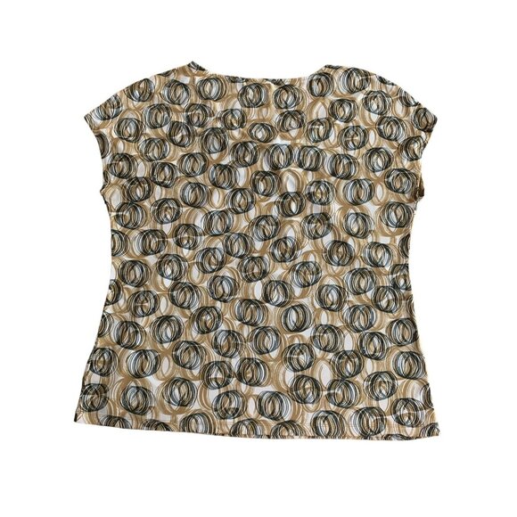 New York & Company Womens Stretch Top Beige & Black Circles Pattern Short Sleeve - Picture 8 of 10